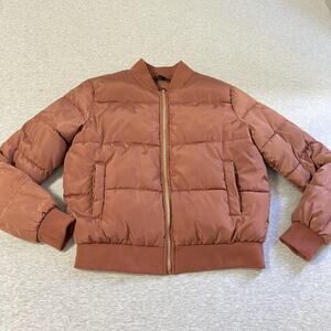 Forever 21 Jacket Womens Small Burnt Orange Puffer Bomber Quilted Zip Puffy